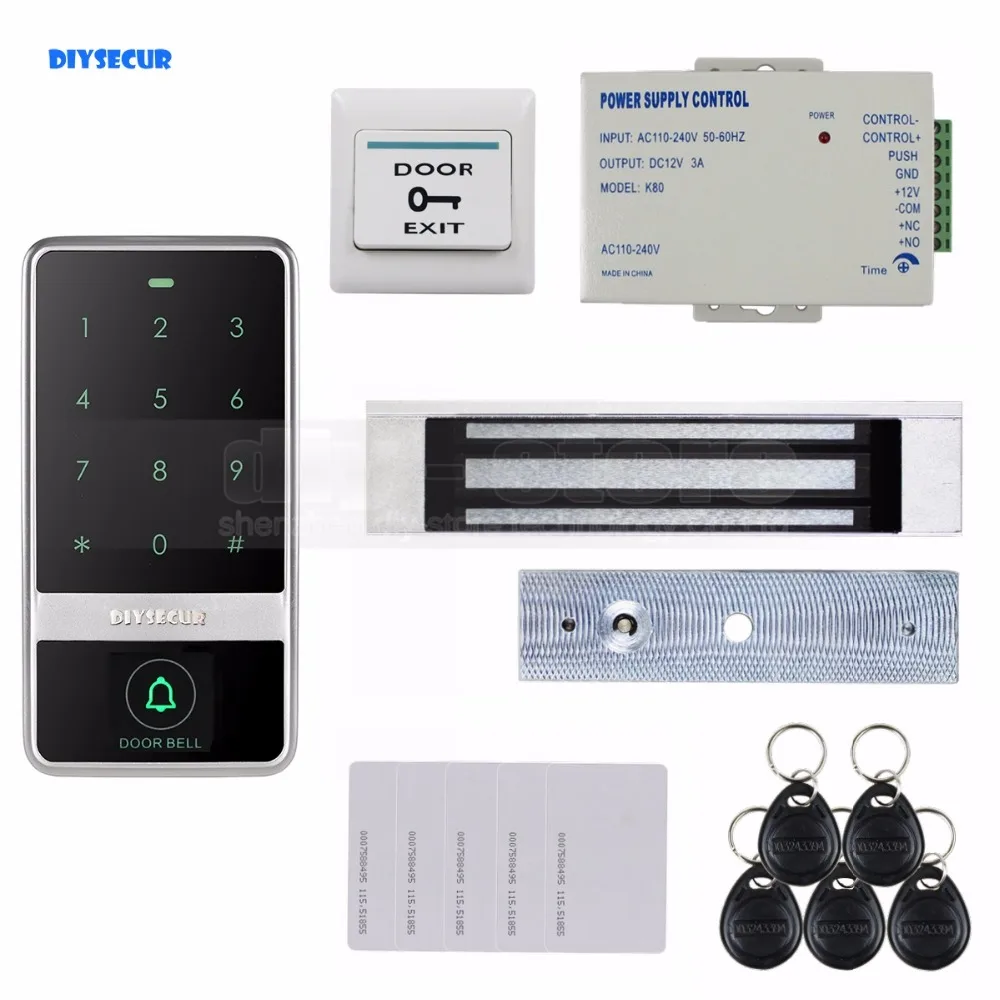 

DIYSECUR 8000 User 125KHz RFID Reader Password Touch Keypad Door Access Control Security System Kit C60