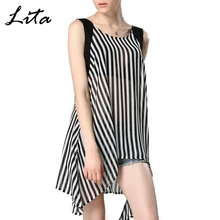 vestido de festa women summer style striped dress chiffon sleeveless lady casual dresses 29