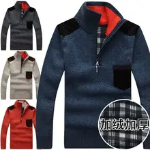 Big Size 3xL Warm Thick Velvet Cashmere Sweaters Men Winter Pullovers Zipper Mandarin Collar Man Casual Clothes Pattern Knitwear