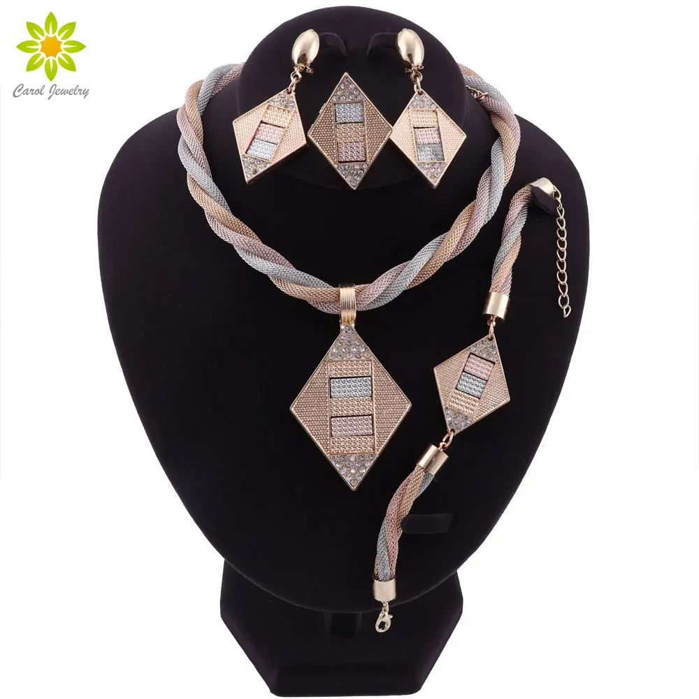 Dubai Bridal Jewelry Sets Nigerian Wedding African Necklace Bracelet Earrings Ring Gold Color Jewelry Set