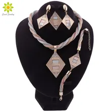 Dubai Bridal Jewelry Sets Nigerian Wedding African Necklace Bracelet Earrings Ring Gold Color Jewelry Set