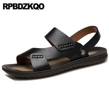 Мода коричневый обувь повседневная слайды кроссовки Мужские сандалии летние наружные домашние тапочки черный водонепроницаемый дизайнер ремень кожа