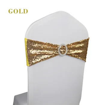

NEW 100 Silver/Gold/Bright Gold Embroidery Mesh Sequin Chair Sash bands For Wedding Party Banquet Sequin Sash Band 35*13cm