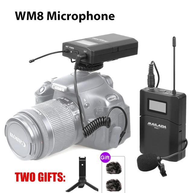 Mailada WM8 беспроводной UHF DSLR камера микрофон системы на камеру Lavalier лацкан микрофонный приемник передатчик PK Boya Comica Rode - Цвет: WM8 n two gifts
