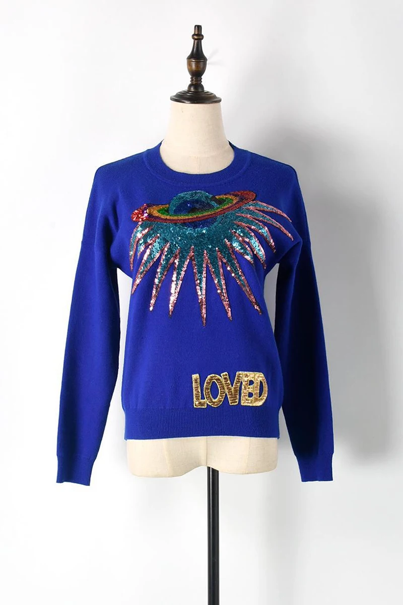 Zarachiel Runway зимний женский вязаный свитер с вышивкой в виде букв и пайеток, кашемировый Повседневный мягкий джемпер, топы