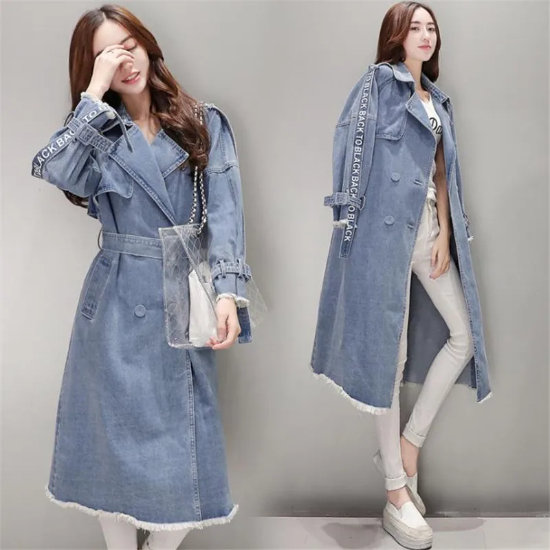 

New Spring Women's Casual Long Sleeve Belt Denim Jakcet Turn-down collar Retro Tie Waist Jeans Jacket 2019 HC133