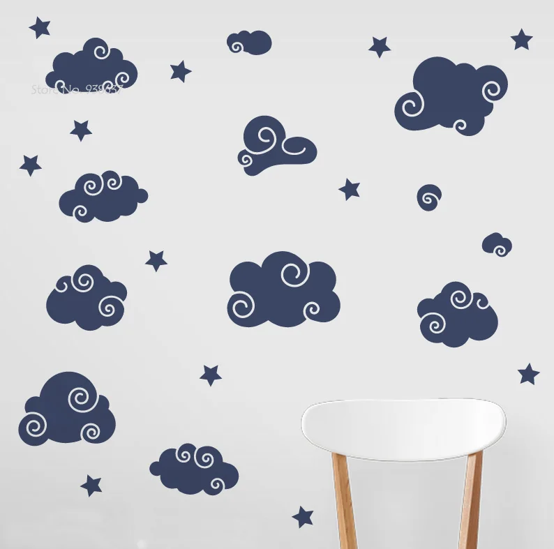 Baby Nursery Vinyl Wall Stickers Cute Little Clouds With Curly cues Wall Art Decals Waterproof