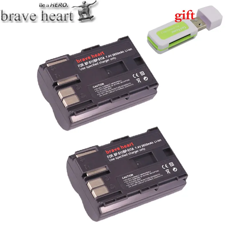 2x BP 511 511A BP511 BP-511 Батарея+ ЖК-дисплей USB Зарядное устройство для Canon 300D 10D 20D 30D 40D 50D PowerShot G1 G2 G3 G5 G6 90 90IS камера - Цвет: 2battery