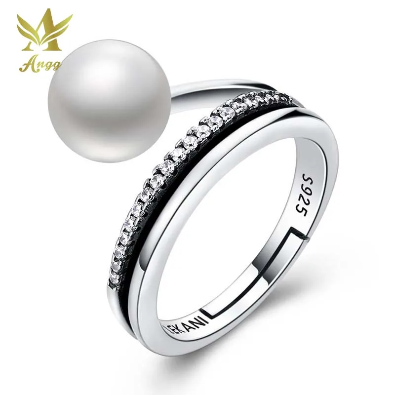Angg 925 Серебряное кольцо для Для женщин AAA + Кубического циркония жемчуг Обручение