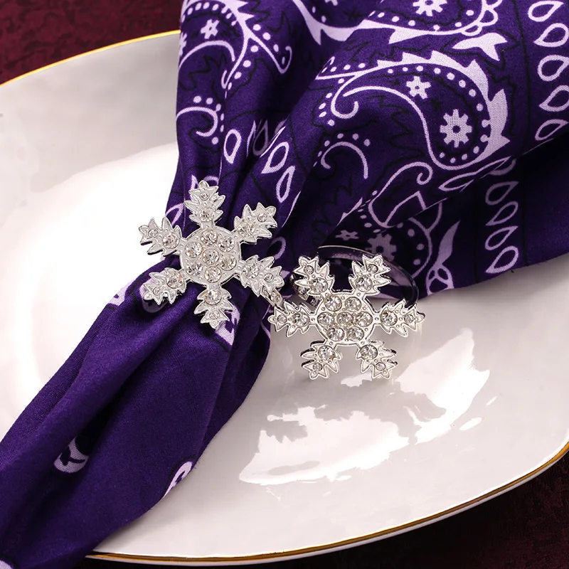 

12PCS Western-style simple metal snowflake Napkin ring fabric buckle