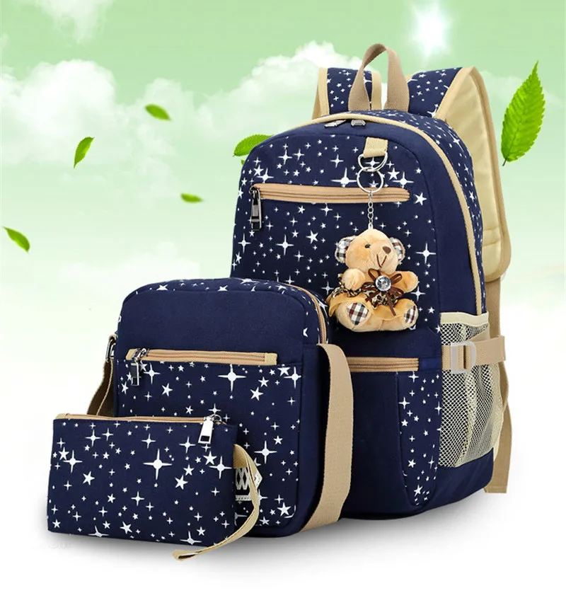 3 шт./компл. для женщин рюкзак школьные ранцы звезда печати Симпатичные Рюкзаки с медведем для подростков женский туристический рюкзак