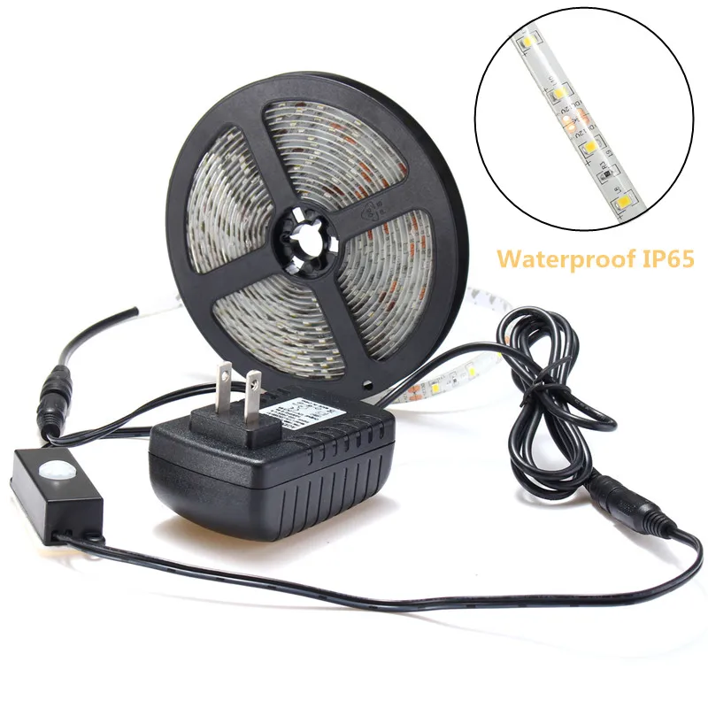 

Warm White 5M RGB Led Strip Light 12V DC 3528 SMD 300 Leds Light Withe Auto PIR Motion Sensor Switch Adapter