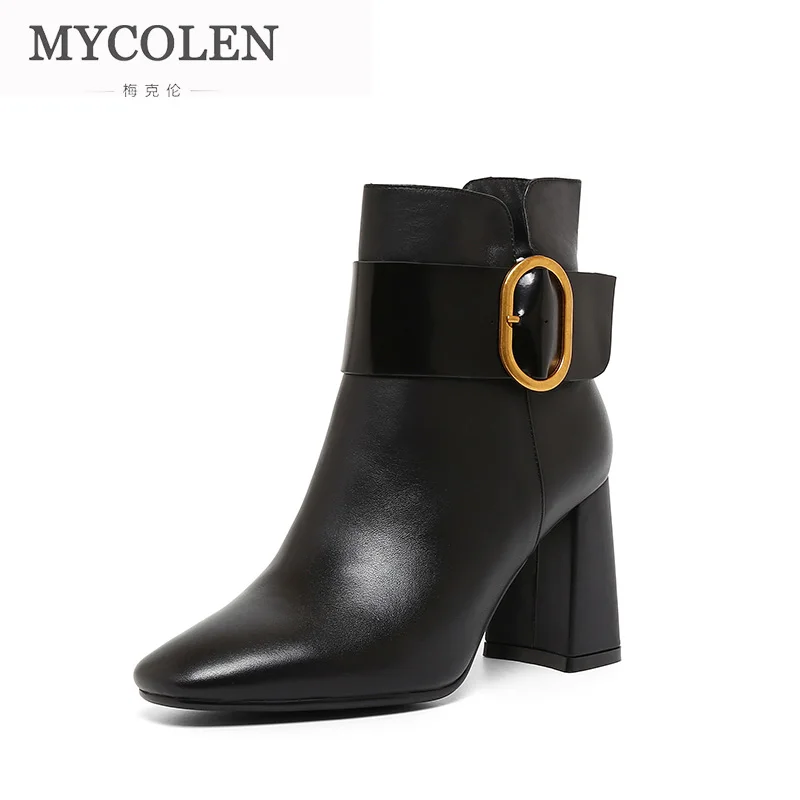 

MYCOLEN 2018 New Black Leather Ankle Boots For Women Round Toe Slip On Chelsea Boots Women Fashion Street Style Boots Women