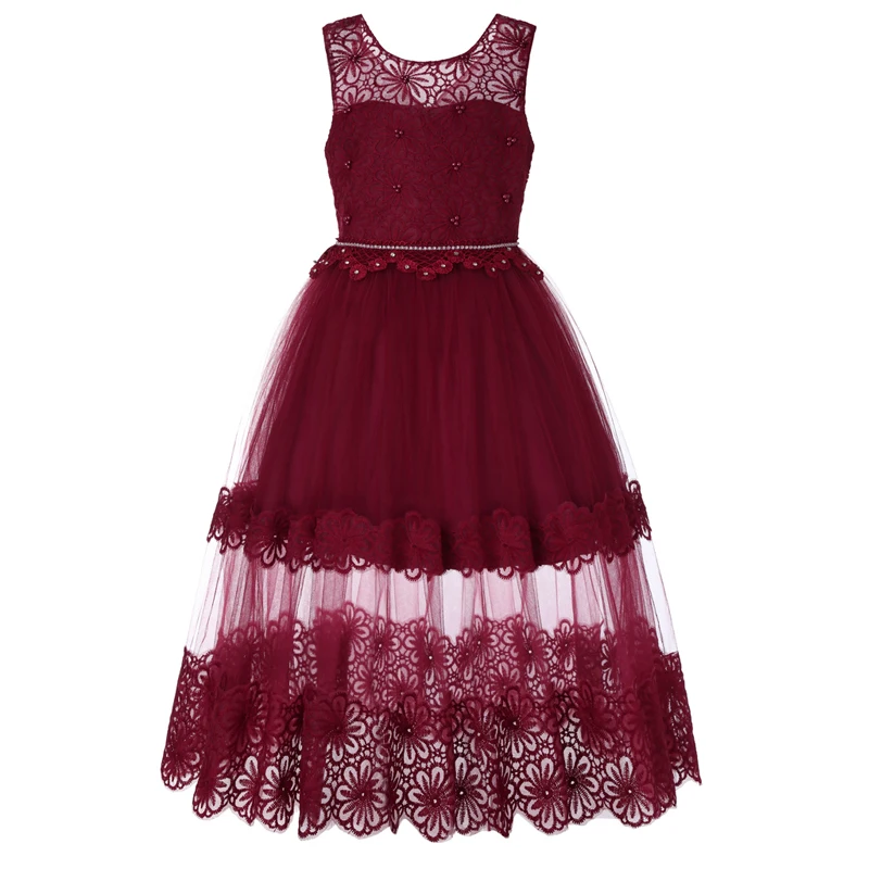 

CAILENI Kids Ankle-Length Long Princess Dress Elegant Purple Lace Evening Dress Flower Girl Wedding Party Dresses For 4-12 Years
