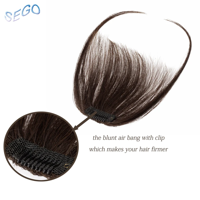 SEGO Straight Pure Color Blunt Air Bangs Two Side Bangs Front Hair Fringes Clip in Non-Remy Human Hair Neat Women Fringes 3g
