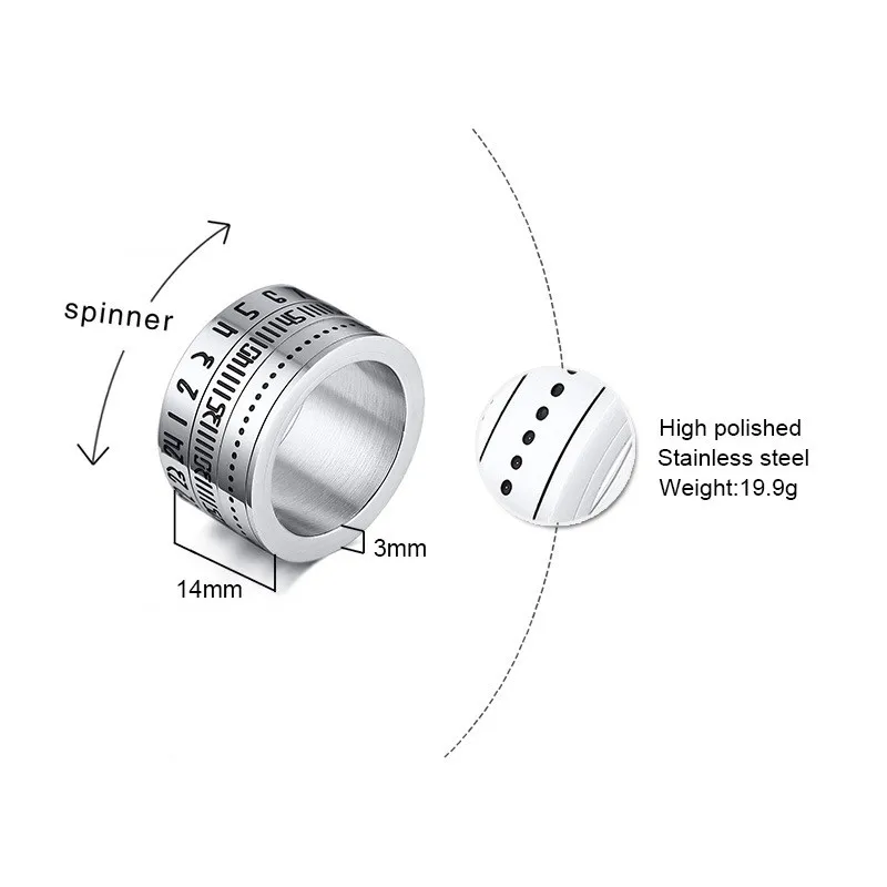 ZORCVENS Time shape мужские кольца титановый, серебряного цвета сталь вращающееся кольцо арабские часы с календарем форма Anel Masculino