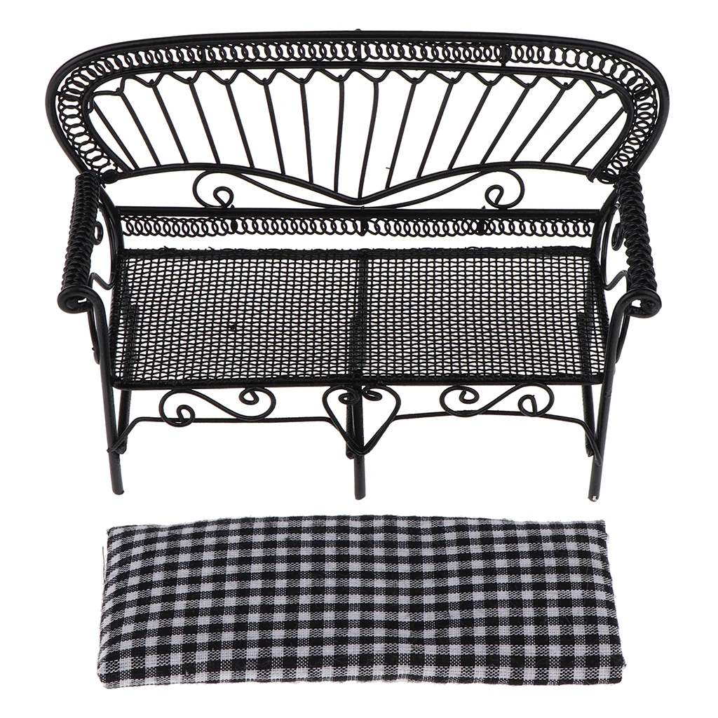2Pcs 1/12 Dollhouse Miniature Furniture Living Room Garden Vintage Iron Double Chair Double-Seat Sofa Model
