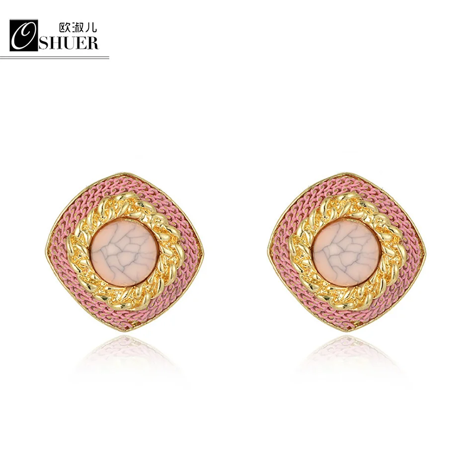 

OSHUER 2018 3 colors Hot handmade European And American square Jewelry resin Stud Earrings for women