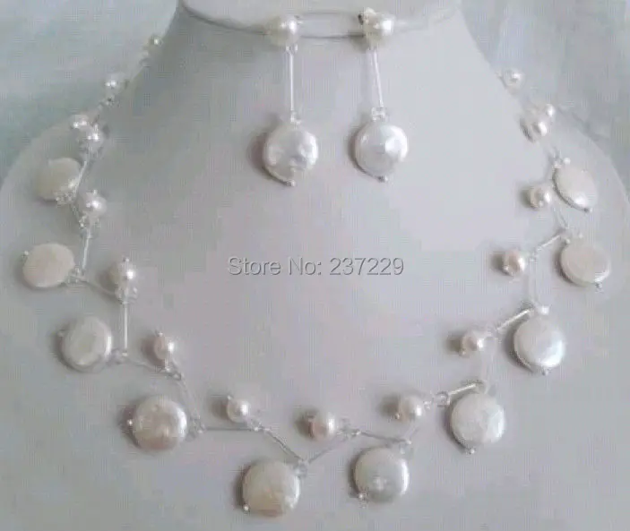 

Wholesale price FREE SHIPPING ^^^^ Jewelry freshwater coin pearl necklace & earring