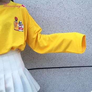 

Yellow Casual Pullovers Long Sleeve Clown Printed Cotton Hoodies Female Harajuku Top Clothing 2019 New Design