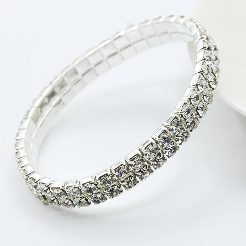 1 шт. полностью Кристальные эластичные однорядные браслеты сплав сверкающий комбинированный акриловый браслет для женщин, девушка, серебро