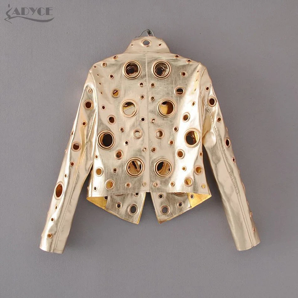 awesome  Adyce New Luxury Runway Coat Women Coats Black Golden Silver Long Sleeve Hollow Out Celebrity Lady 