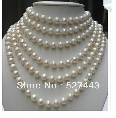 

Wholesale fast BEAUTIFUL100 INCH 8-9MM WHITE AKOYA PEARL NECKLACE AAA