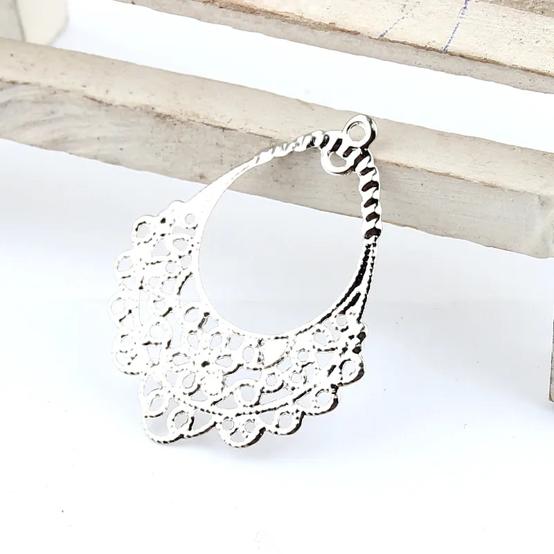 

Accessories Pendant 30Pcs Silver Tone Filigree Connectors 42x32mm Metal Connector For Jewelry Making DIY