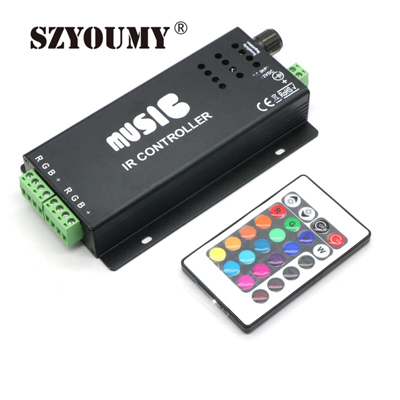 

SZYOUMY 12-24V 24 Keys Wireless IR Remote Control LED Music Sound Control RGB led Controller Dimmer for RGB LED Strips