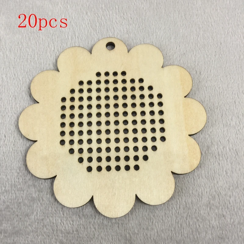 Flower Shaped Wooden Cross Stitch Embroidery DIY Blank Pendant Keychain (2)