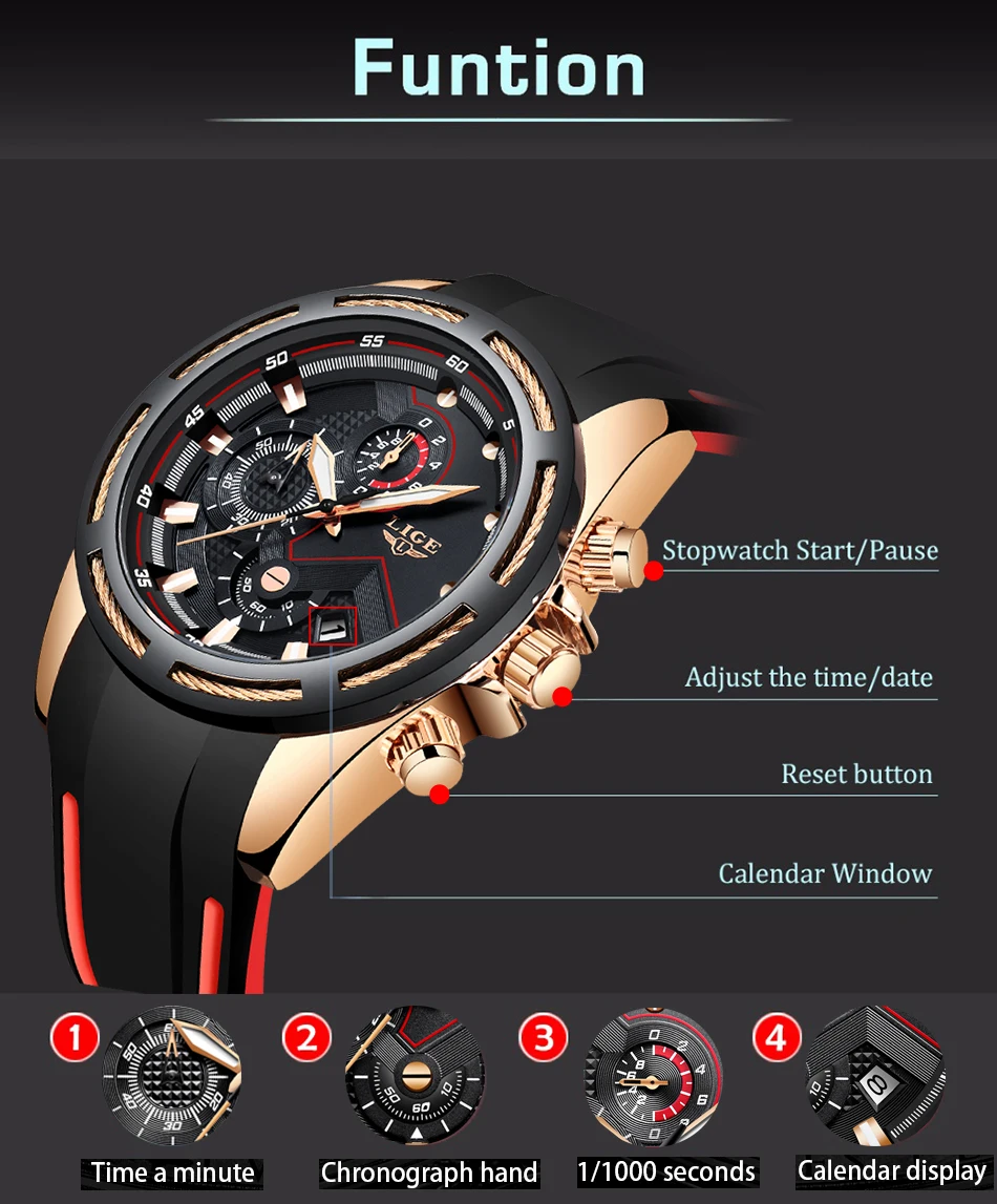 LIGE New Mens Watches Top Luxury Brand Men Unique Sports Watch Men's Quartz Date Clock Waterproof Wrist Watch Relogio Masculino