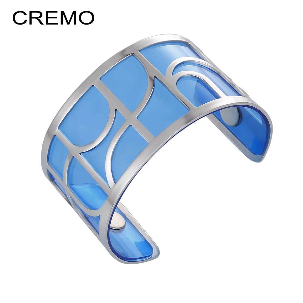 

Cremo Manchette Volute Argent Cuff Bracelet Wide Stainless Steel Hollow Bangles for Woman Swappable Pvc Band Set Jewelry Femme