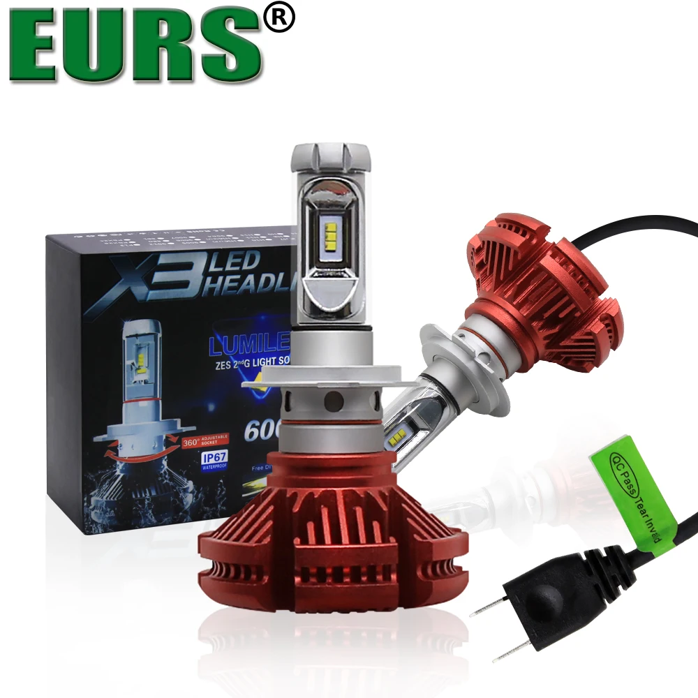 EURS (TM) 2 шт. X3 9005 HB3 9006 HB4 H11 H4 H7 Led H1 авто фары 50 Вт 6000LM колба для мотоцикла все в одном