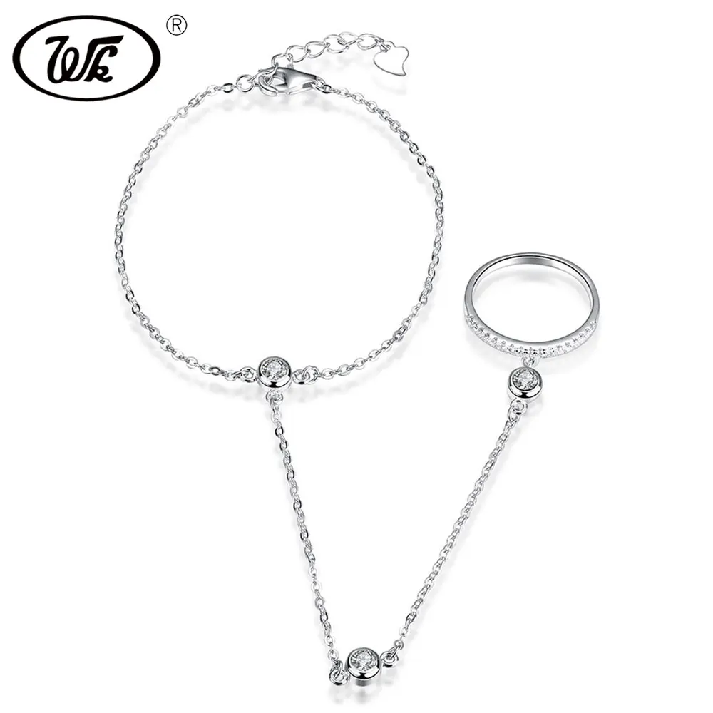 

WK Fashion 925 Sterling Silver Finger Ring Bracelet Women White Bracelet Ring For Girls Hand Chain Jewelry Wholesale 4W NBY14
