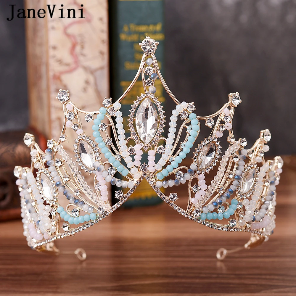 

JaneVini 2019 Luxury Rhinestones Wedding Crowns and Tiaras Beaded Princess Pageant Wedding Hair Accessories for Bridal Diadema