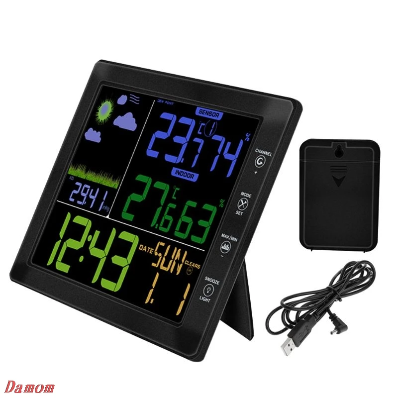 

2018 New Smart Weather Station Wireless Color Screen Temperature Humidity Sensor Thermometer Hygrometer Weather