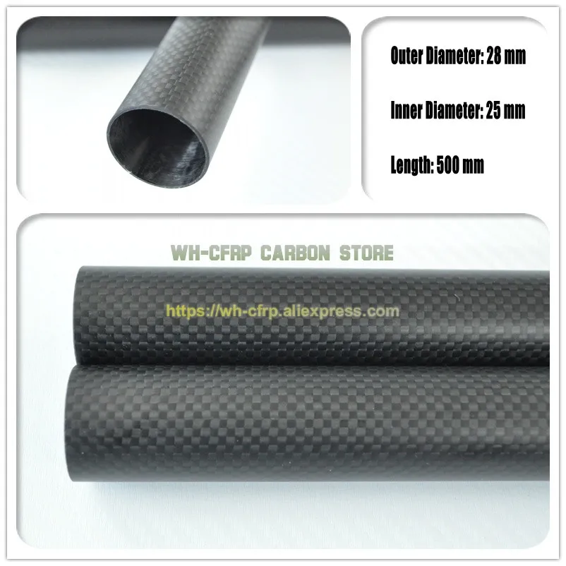 

28mm ODx 25mm ID Carbon Fiber Tube 3k 500MM Long (Roll Wrapped) carbon pipe , with 100% full carbon, Japan 3k improve material