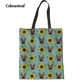 

Coloranimal German Shepherd Dog Tote Casual Shopping Bags Cute Floral Pattern Women Canvas Handbags Children Linen School Bag