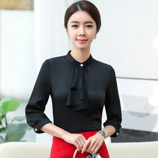 Spring Fall Formal Women Work Blouses Purple Long Sleeve Office Ladies ...