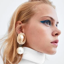 Girlgo Vintage Gold Metal Pearl Pendant Earrings For Women ZA 2018 Bohemia Big Statement Dangle Earrings Drop Jewelry Pendientes