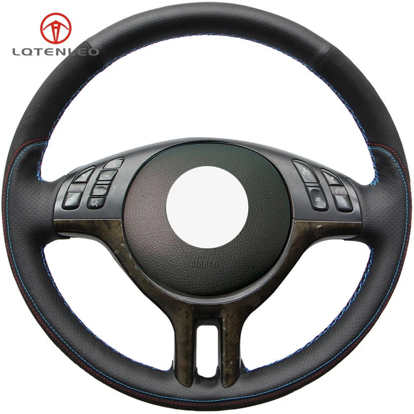 LQTENLEO Black Genuine Leather Suede DIY Hand stitched Car Steering