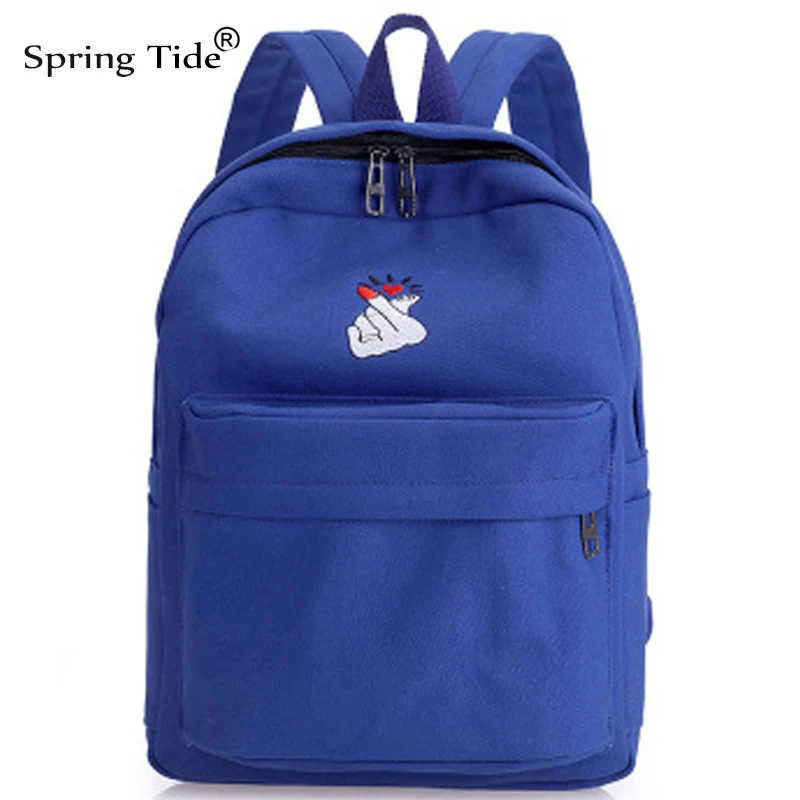 Women canvas backpack fashion cute travel bags heart printing shcool