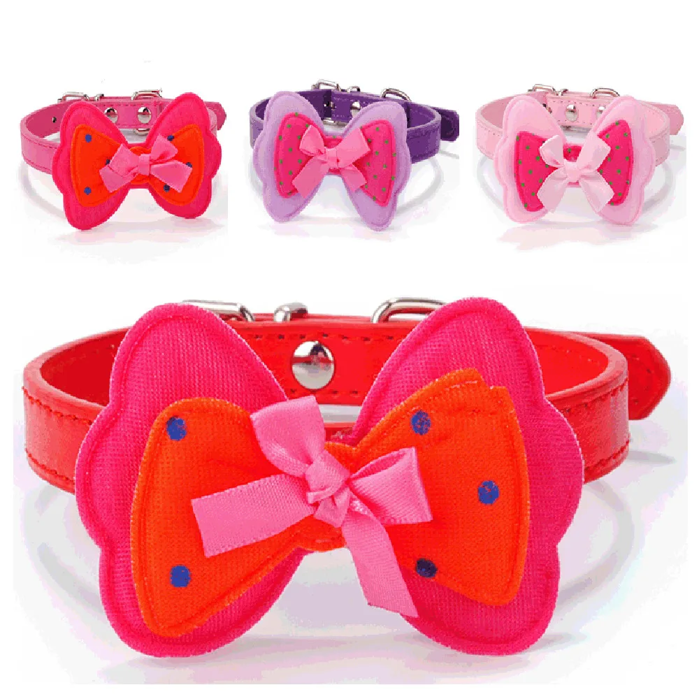 Fashion Style Pu Leather Dog Collar Cute Three Layer Bowknot Necklack