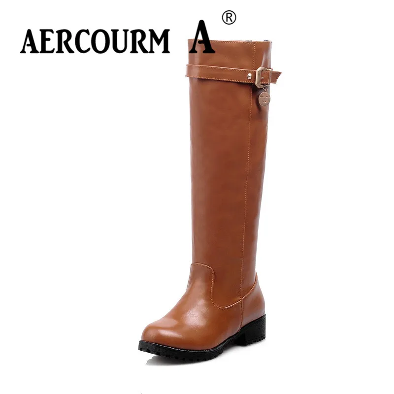 Aercourm A Brown Black Fashion Autumn Winter Boots Women Round Toe Mid