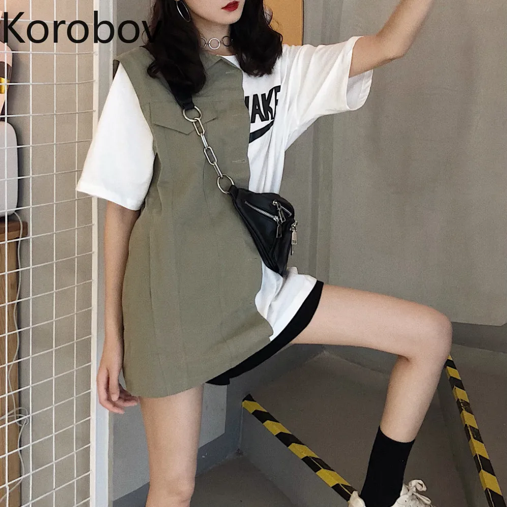 Korobov/Винтажная летняя новая футболка в стиле пэчворк 2019 футболки с коротким