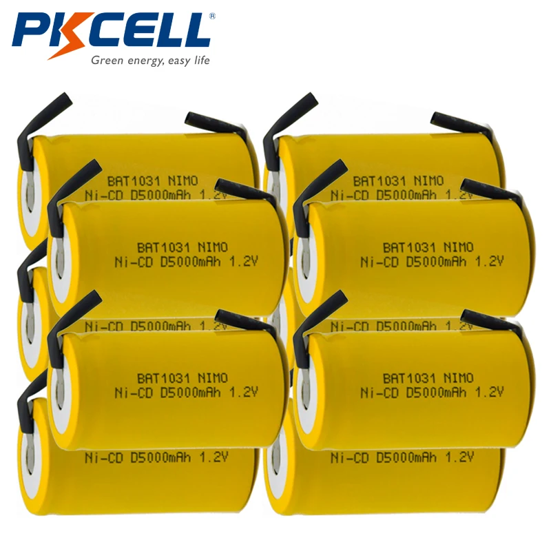 10x PKCELL D Size 1.2V 5000mAh NiCD Rechargeable Batteries with Tabs