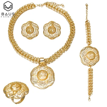 

BAUS Exquisite Dubai Gold Large Necklace earrings Jewelry Sets Fashion Nigerian Wedding African Pearl Costume Jewelry wholesale