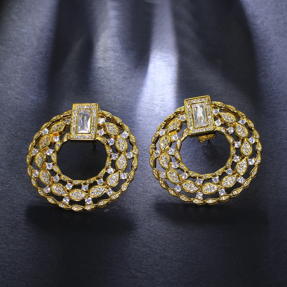 Luxury Gorgeous Women Earrings Brincos High Quality Cubic Zirconia Round Large Unusual Jewelry for Party