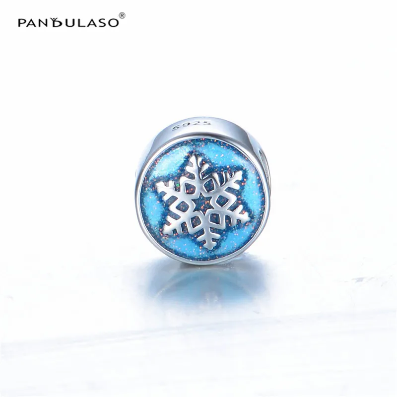 

Pandulaso Winter Snowflake Silver Charms DIY Jewelry Blue Color Beads for Jewelry Making Fit Original Silver Charms Bracelets