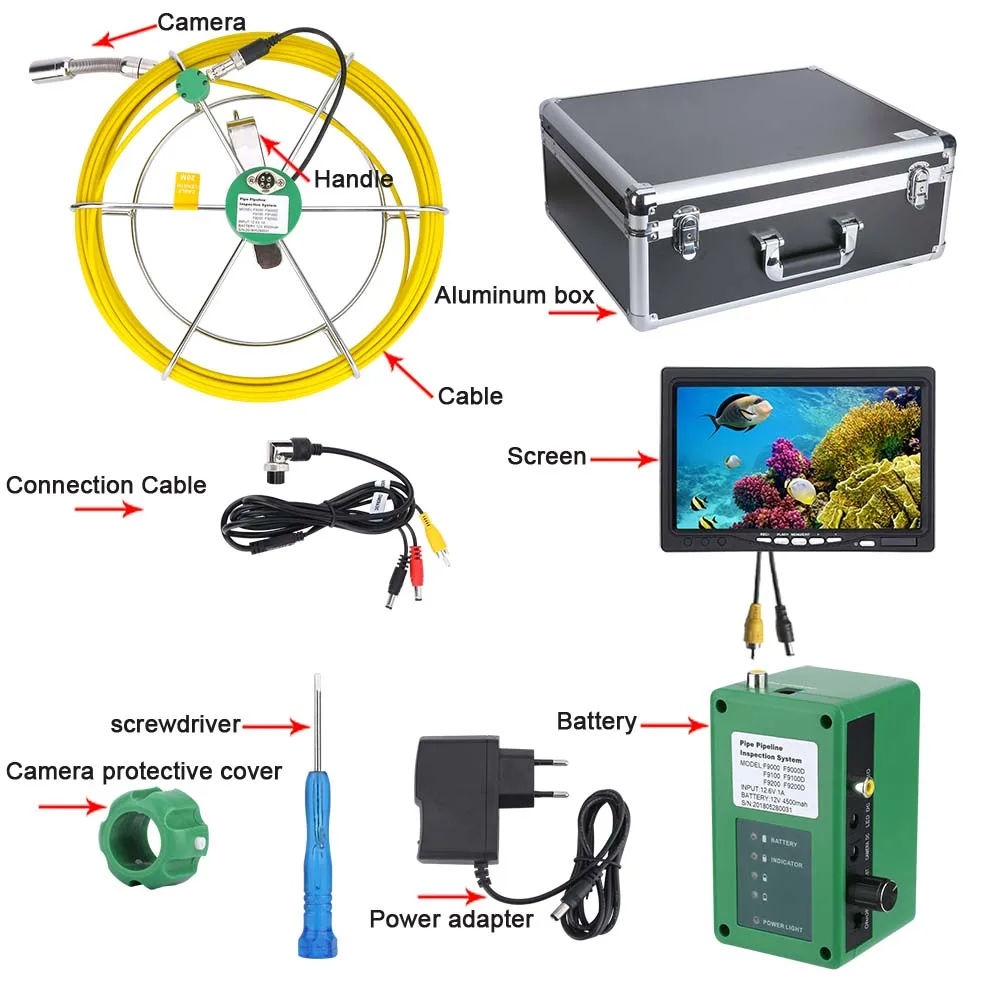 " ЖК-дисплей трубы инспекции канализации видео Камера, возможностью погружения на глубину до 30 м IP68 трубы камера для исследования канализации Системы с 6 Вт светодиодный HD 1000 ТВЛ Камера